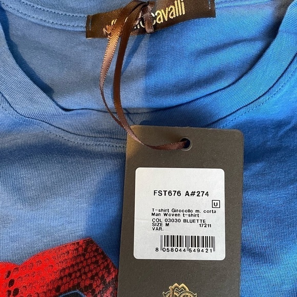 Roberto Cavalli Men's Royal Blue Medium Graphic Print Crewneck T-Shirt - Picture 10 of 11